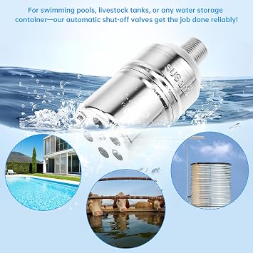 2 Pack Float Valve, 1/2 3/4 304 Stainless Steel Automatic Water Level Control Valve, Auto Shut Off Float Valve with Adapters Washers Tape for Water Tank, Livestock Trough, Fish Pond