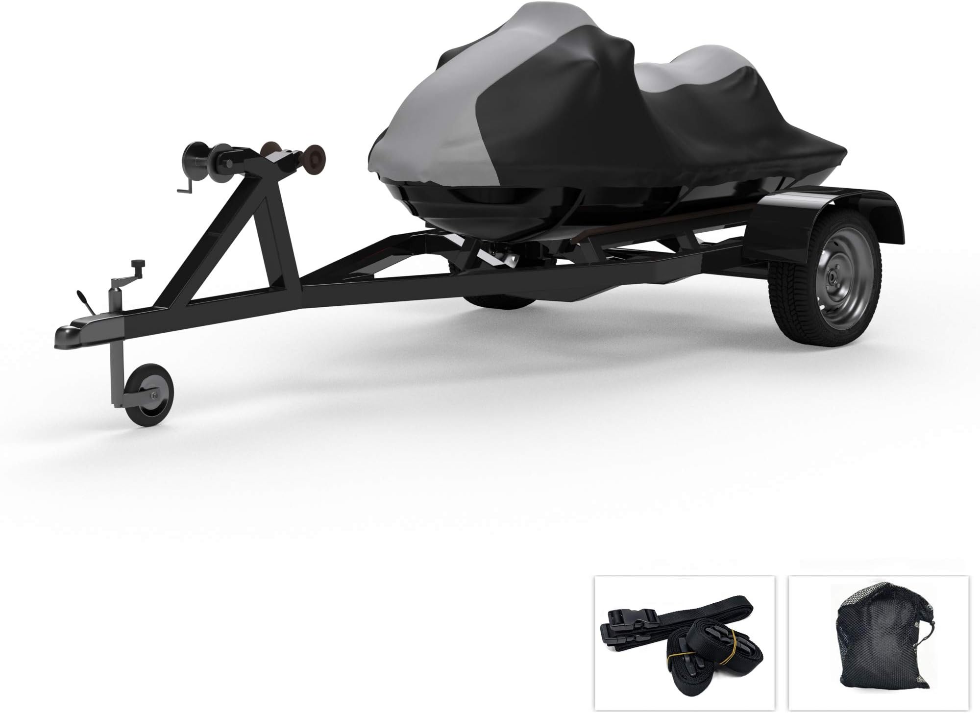 Weatherproof Jet Ski Cover Compatible with 2015-2019 Yamaha Wave Runner VX - Gray/Black Color - Trailerable - Protects from Rain, Sun, and More! Includes Trailer Straps and Storage Bag