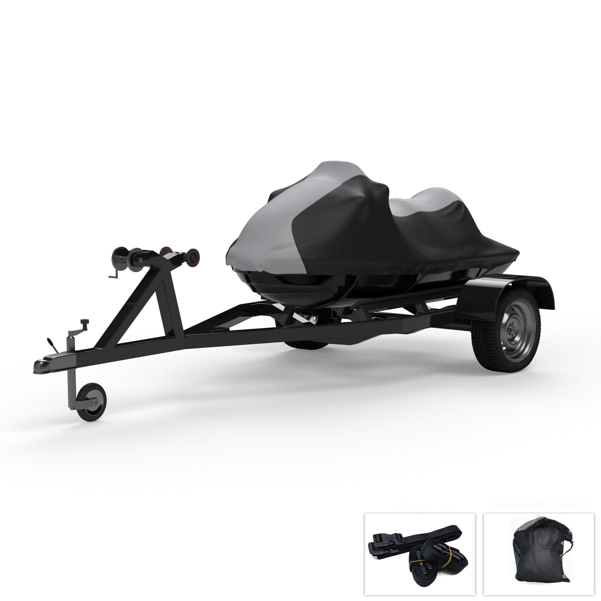 Weatherproof Jet Ski Cover Compatible with 2015-2019 Yamaha Wave Runner VX - Gray/Black Color - Trailerable - Protects from Rain, Sun, and More! Includes Trailer Straps and Storage Bag