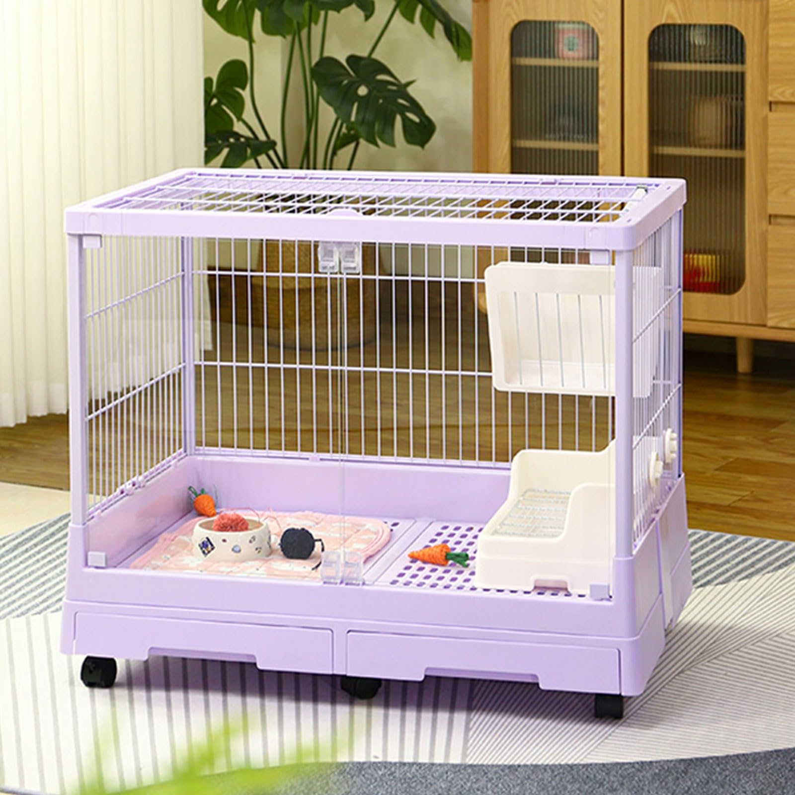 Jaula para Conejos, Parque para Mascotas, Jaula para Animales Pequeños, Jaula para Conejos y Conejillos de Indias, Jaula para Conejos de Interior(Purple)