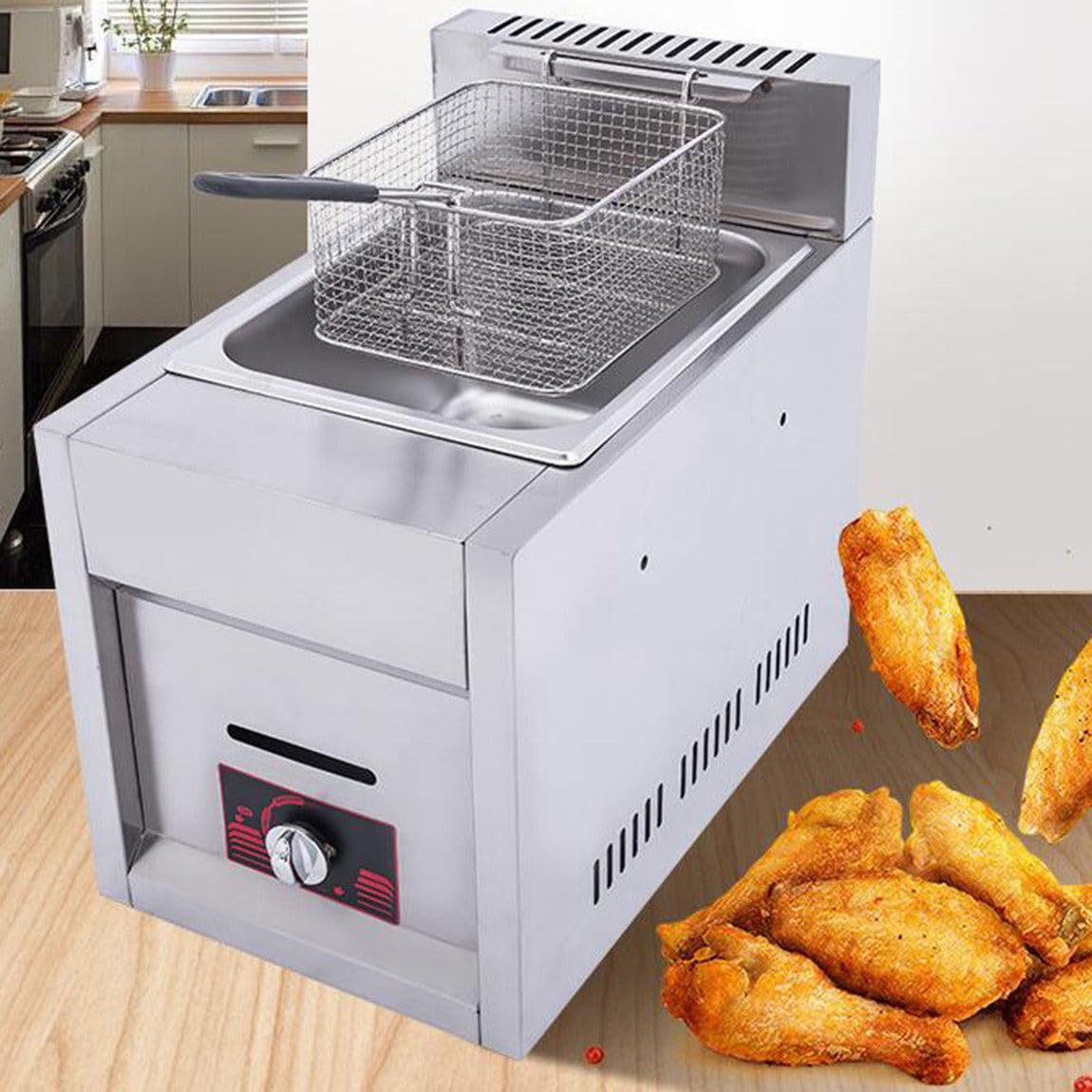 IUokLU Commercial Gas Fryer,10L/20L Stainless Steel Fryer with Frying Basket and Lid,Fast Heating,Countertop Oil Fryer for Restaurant Home for Fried Chicken and Fries,Single (Singlecylinder)