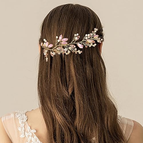 Miniatura 7 de BETITETO Tocado de cristal de ópalo rosa para boda, novia, diamantes de imitación, accesorios para dama de honor, mujeres y niñas, Cristal Diamante