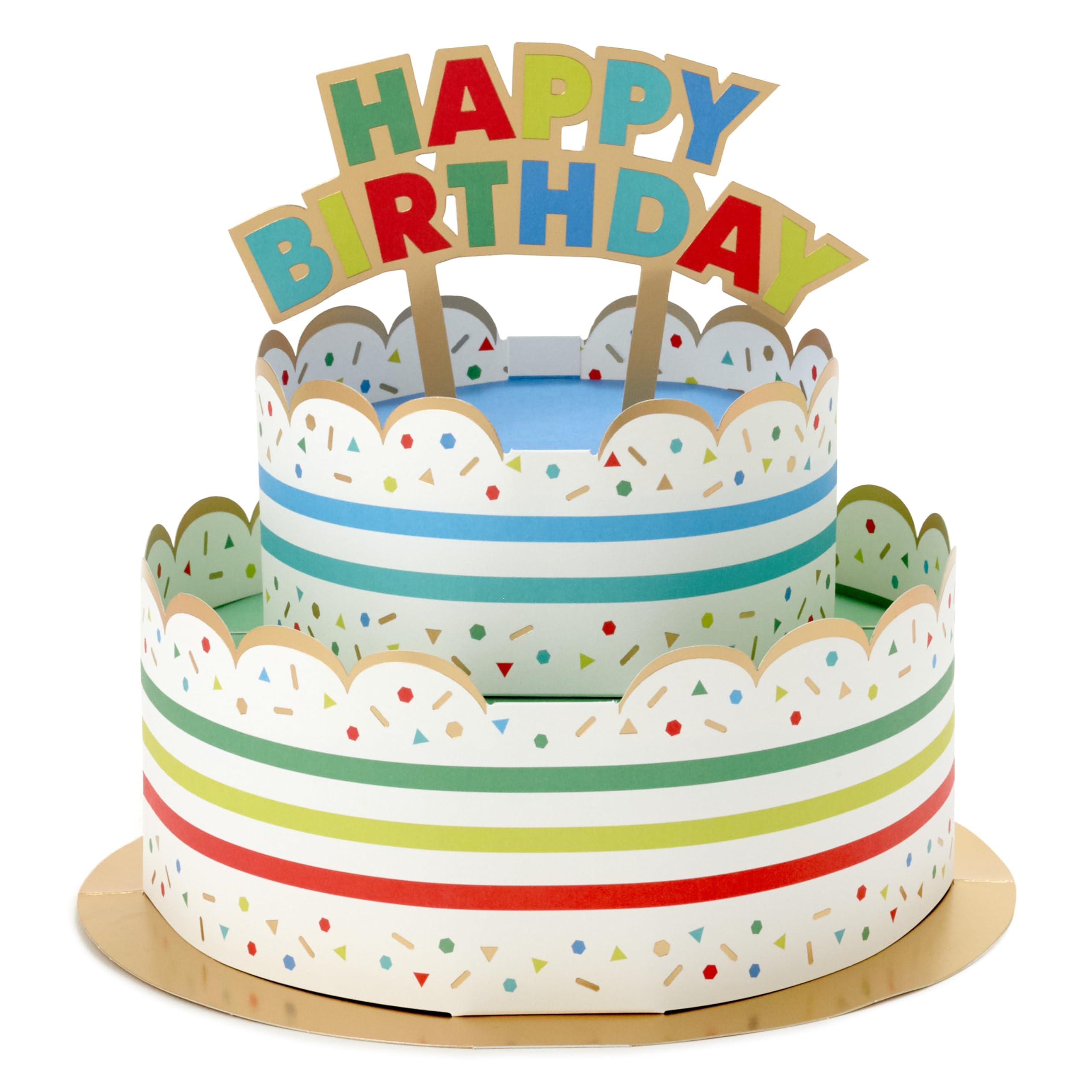 Hallmark Gold/White Birthday Card - 3D Pop Up Colourful Cake Design