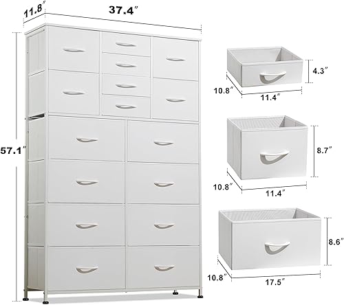 Miniatura 3 de Cómoda para dormitorio con 16 cajones, cómoda de tela alta, organizador de almacenamiento con marco de acero, parte superior de madera para