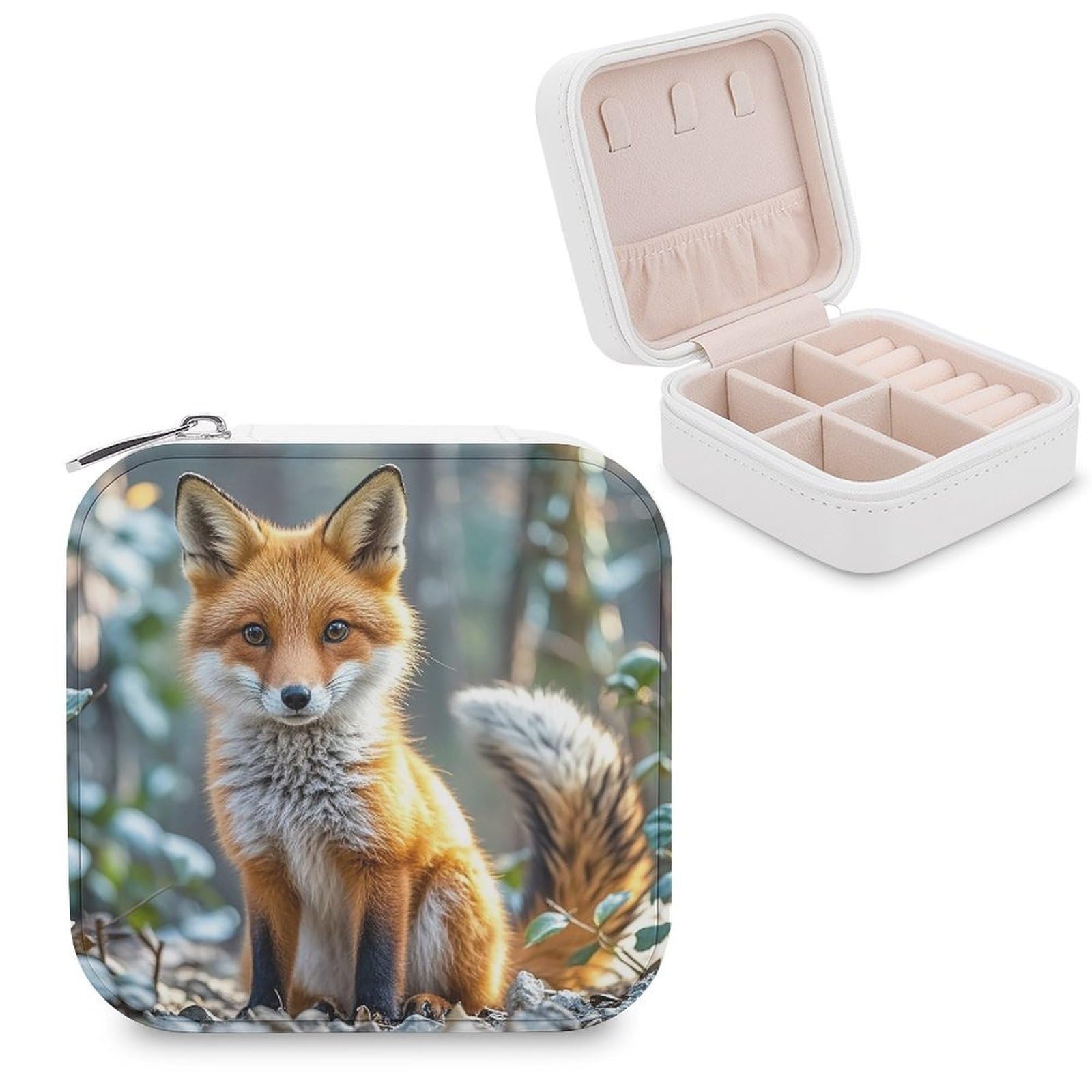 LZQPOEAS Fox Shape Theme Jewelry Box Mini Jewelry Travel Case Trendy Stuff Ring Box Custom PU Leather Jewelry Boxes Portable Jewelry Case Earring Storage Organizer for Girls Women