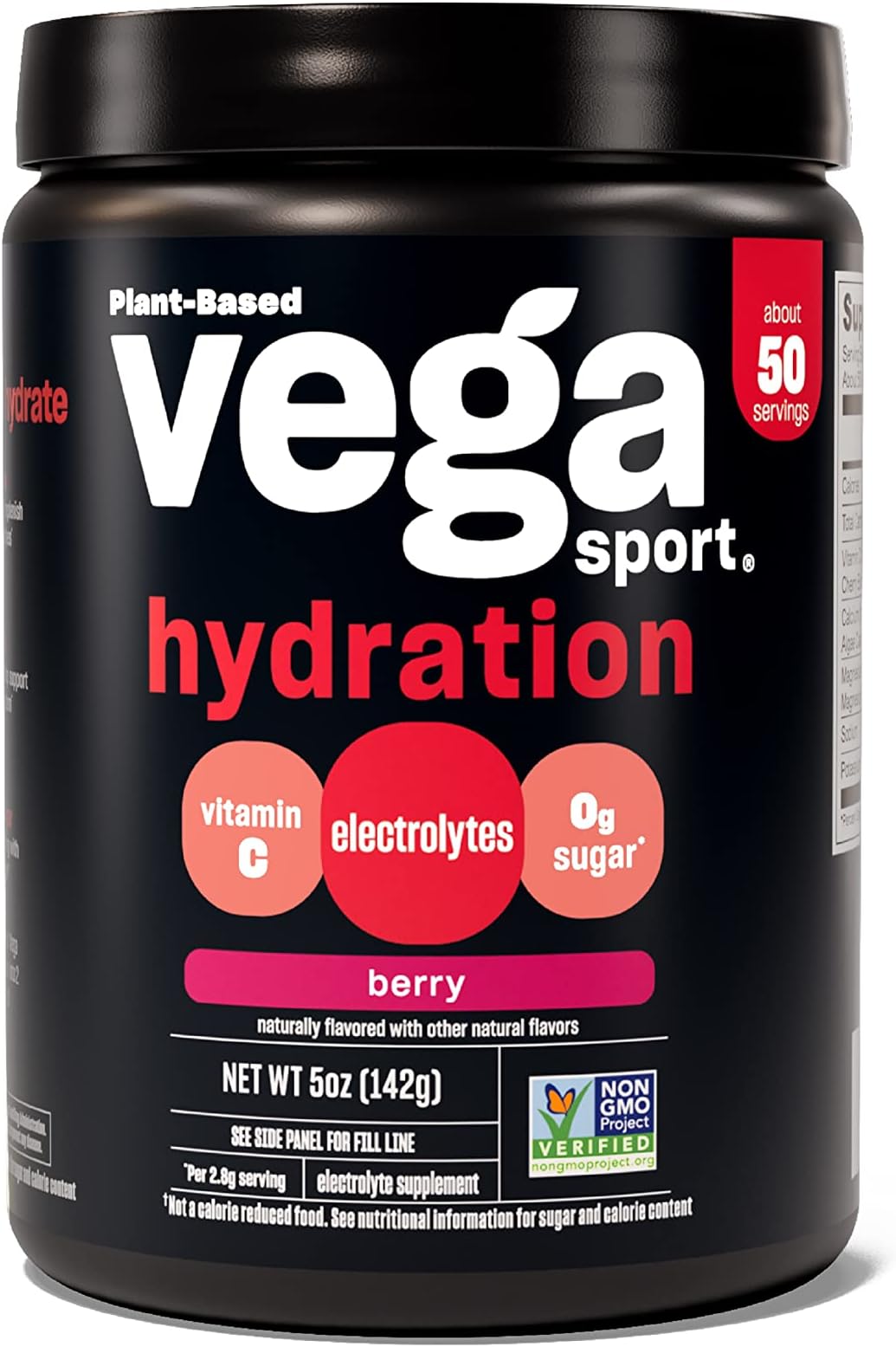 VegaSport Hydration Electrolyte Powder, Berry - Post Workout Recovery Drink for Women and Men, Vitamin C, Vegan, Keto, Sugar Free, Dairy Free, Gluten Free, Non GMO, 5 oz