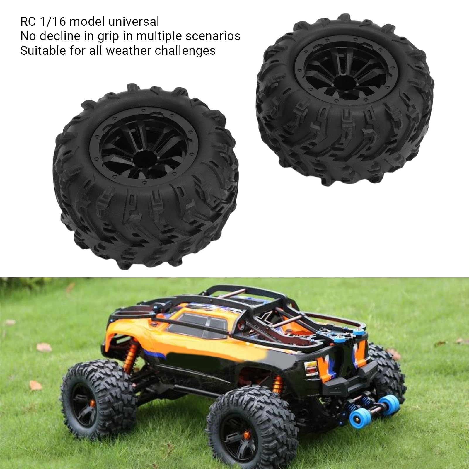 Generic 2PCS 1 16 RC Car Tires, 85mm Rubber All Terrain Tires Replacement Set, for HBX MJX SCY RC Truck - Image 3