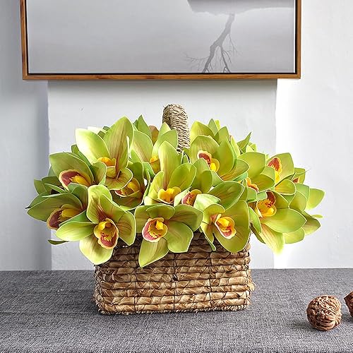 Miniatura 7 de Orquídeas artificiales Cymbidium - Orquídeas artificiales, 12 racimos de flores artificiales para exteriores, arbustos verdes, plantas para