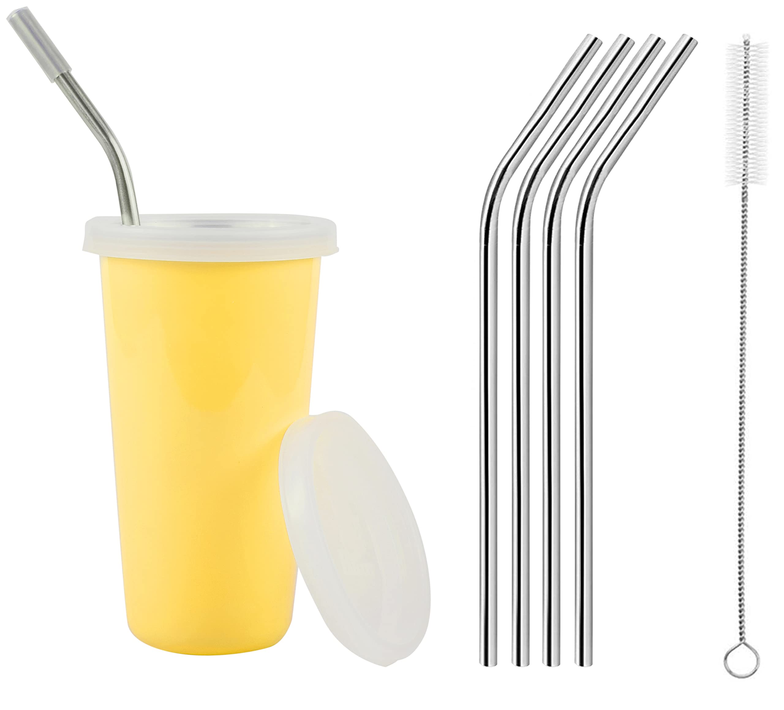 PARABRAHMA Stainless Steel Sipper for Kids with Straw Glass for Kids Milk Tumbler with Straw and Lid Sippy Cup with Gum Protection for Kids (300 ml, 1-4 Years) (STR-GLS 4+1 Yellow)-image-39