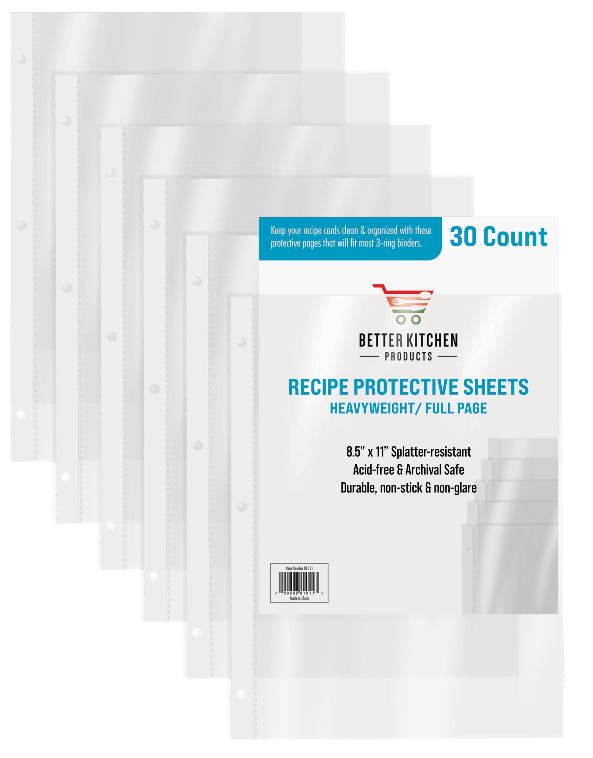 Hojas protectoras de páginas transparentes y gruesas de carga superior para recetarios de cocina