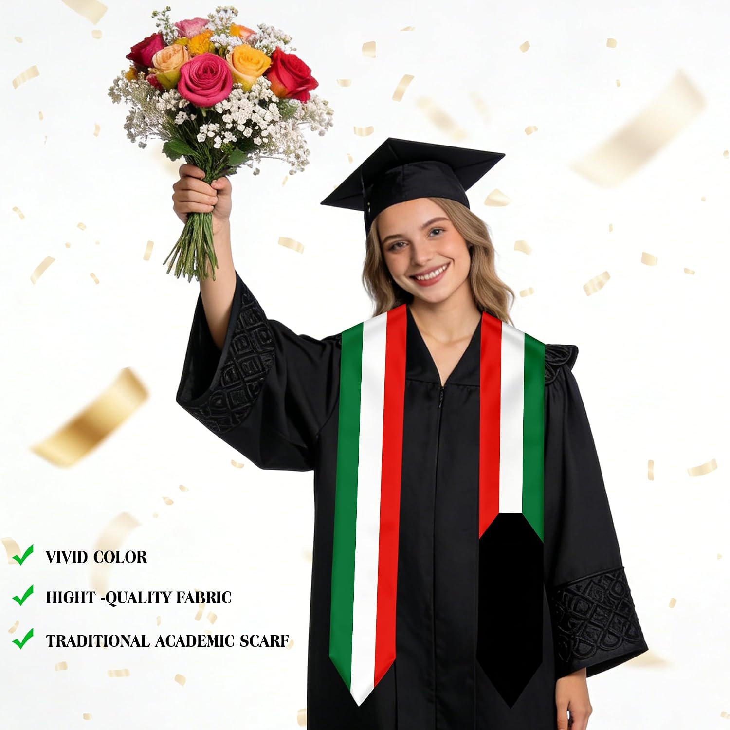 Kuwait Flag Graduation Stole Sash for Study Aboard International Students Abroad Adult Unisex