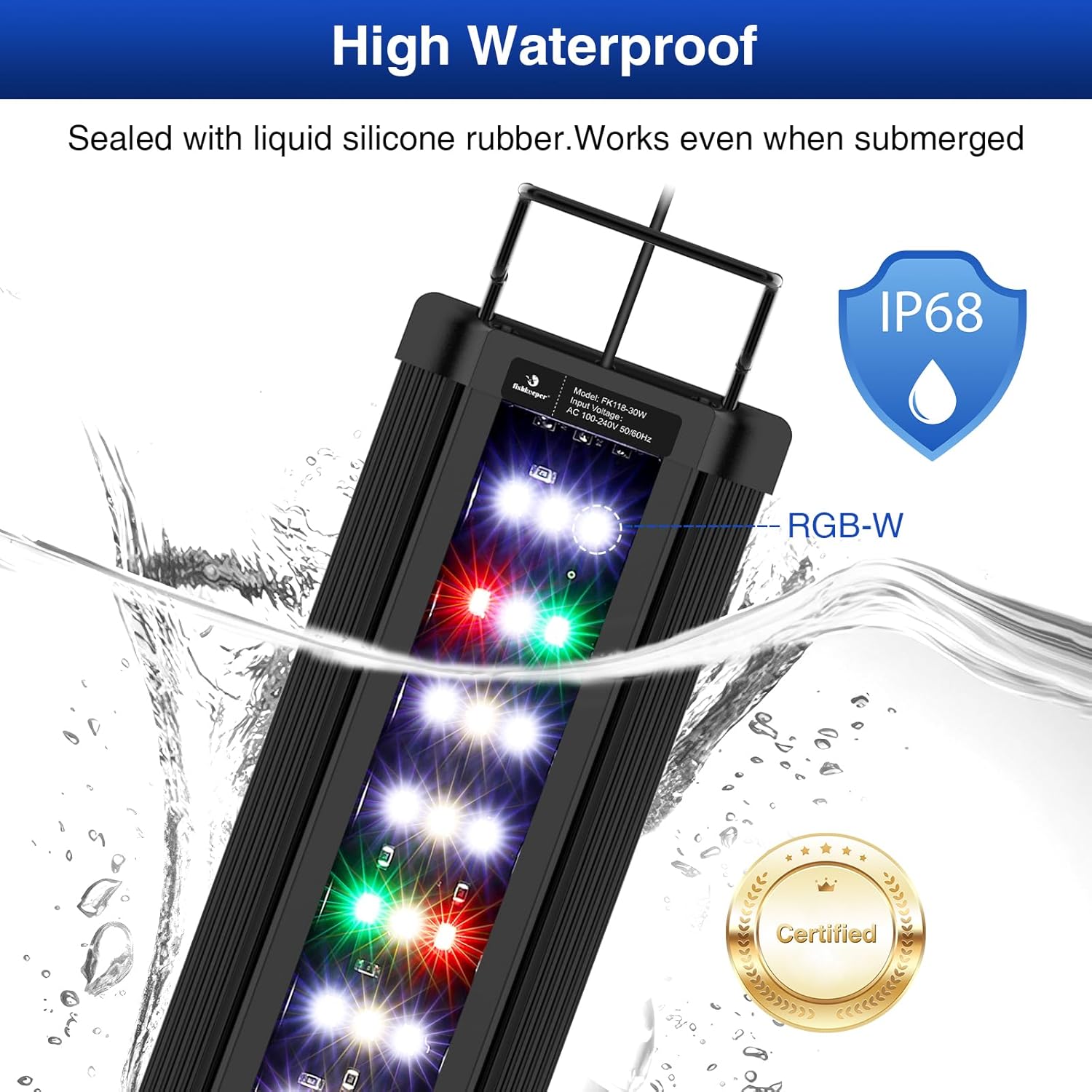 fishkeeper Aquarium Light, LED Fish Tank Lights with Auto Time Sync & 24/7, IP68 Waterproof Extendable Bracket DIY Full Sprctrum Aquarium Plant Lights with Timer/Dimming, Memory Function for 24-32inch