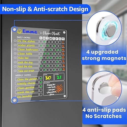 Miniatura 6 de PigPotParty Tabla Magnética de Tareas Acrílica para Niños en el Refrigerador – 9.5"x12" Tablero de Tareas de Borrado en Seco Diario y Semanal con 8