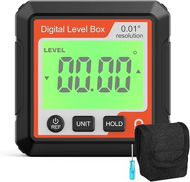 Digital Angle Finder Magnetic, Backlit LCD Digital Angle Gauge, Magnetic Protractor Digital Inclinometer Portable Angle Measurement Tool Battery Operated Angle Gauge for Carpentry Building Red