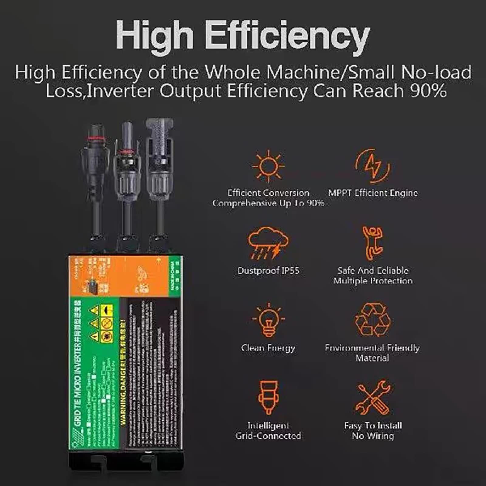 Inversor de Conexión a Red Solar GMI, Microinversor de 0,2 ~ 1,6 KW, Inversor de Conexión a Red de Onda Sinusoidal Pura de 230 V, Entrada Solar MPPT, Adecuado para Sistema Solar Pequeño (180 W)