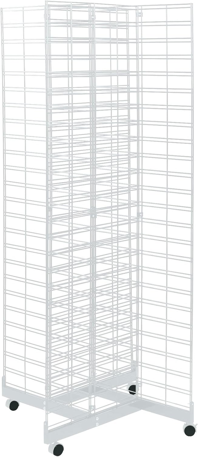 SSWBasics White 4-Way Slat Grid Wall Tower with Base and Casters - Ideal Store Display and Wire Display Rack for Vendors