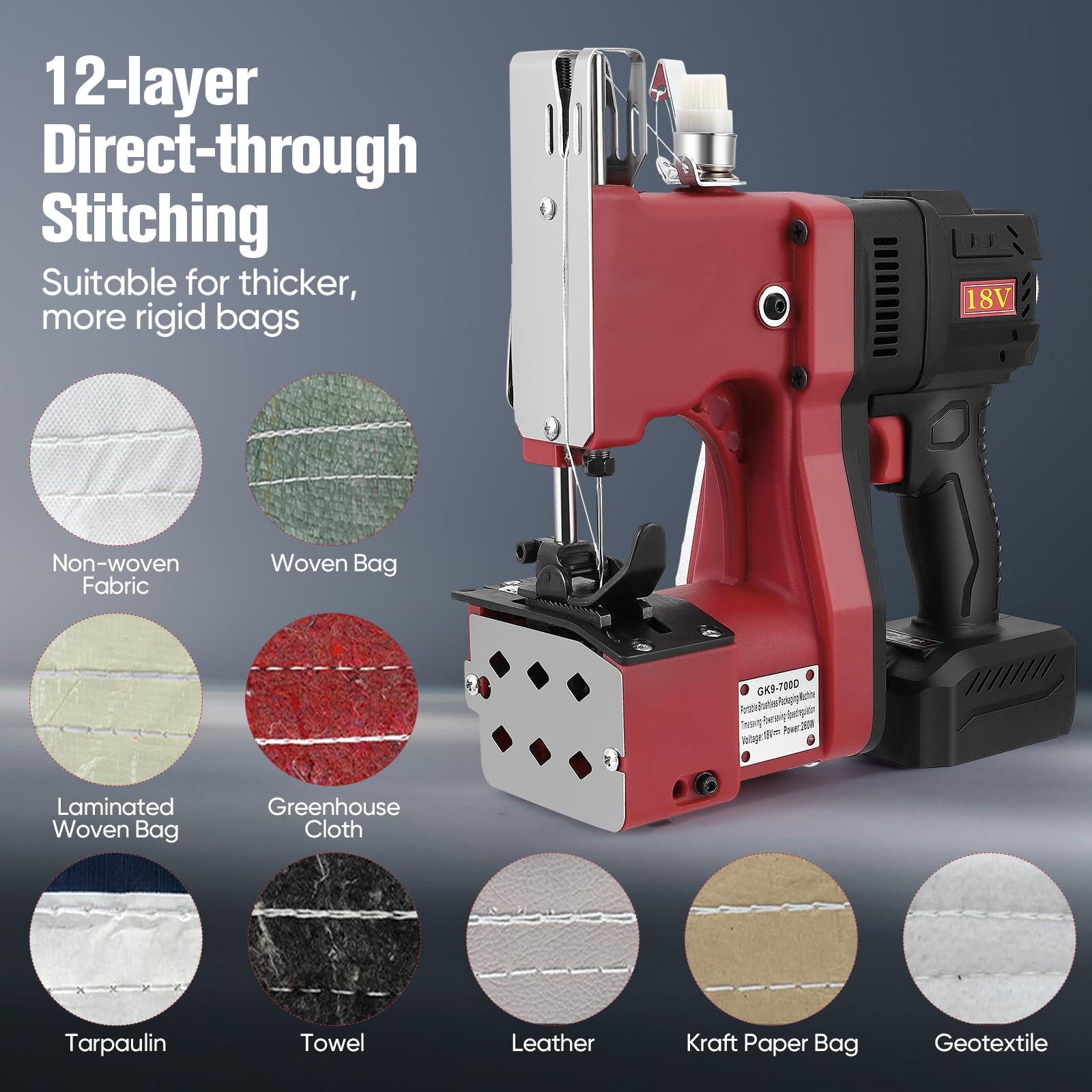 Electric Bag Sewing Machine Portable Bag Sealing Machine Industrial Portable Sewing Machine for Fabric Bag Paper Bag Sandbag Red