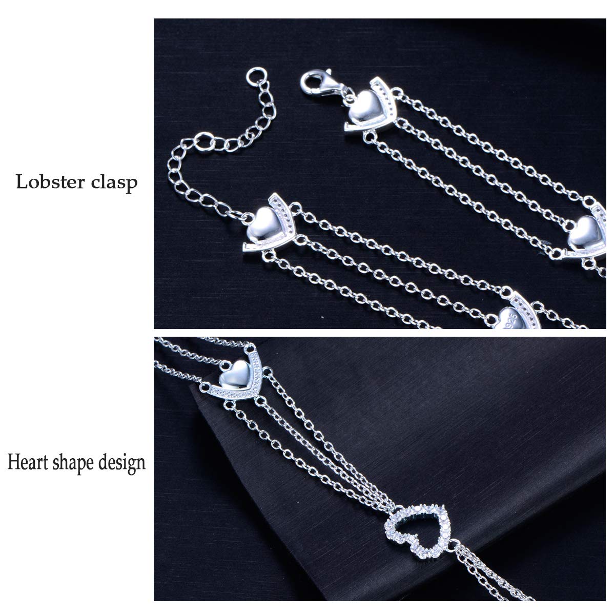 GW Fussketten für Frauen Herz Fußkettchen Silber 925 Zircon Mehrreihige Fußschmuck Fusketten Set