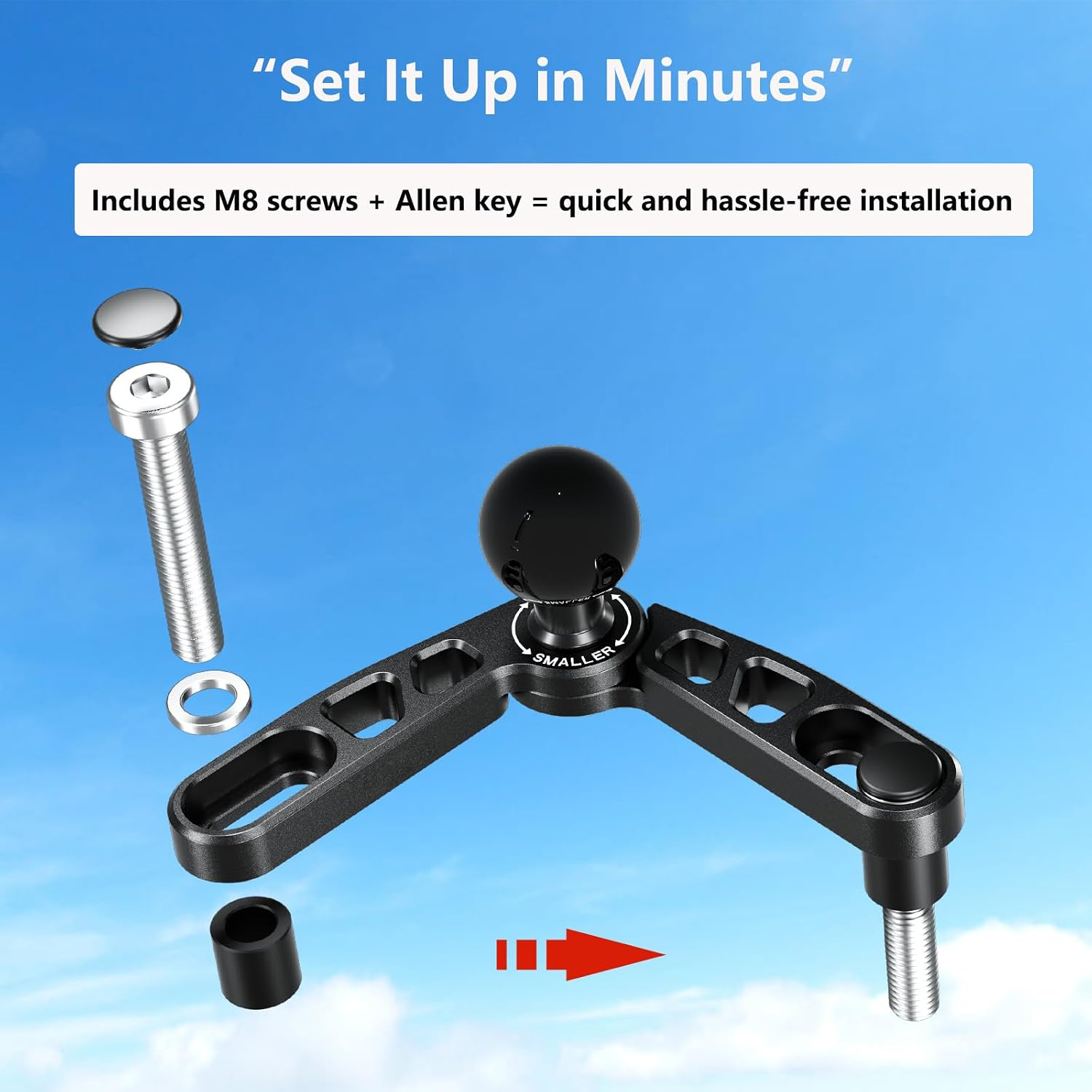 LOKTENWO CNC Aluminum Alloy 1'' Ball Base Mount on Motorcycle Front Fork Stem, Compatible with RAM Mounts B Size 1 Inch Ball Double Socket Arm