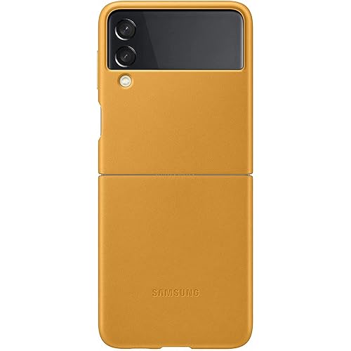Samsung Galaxy Z Flip 3 Phone Case, Leather Protective Cover, Heavy Duty, Shockproof Smartphone Protector, US Version, Mustard (EF-VF711LYEGUS)