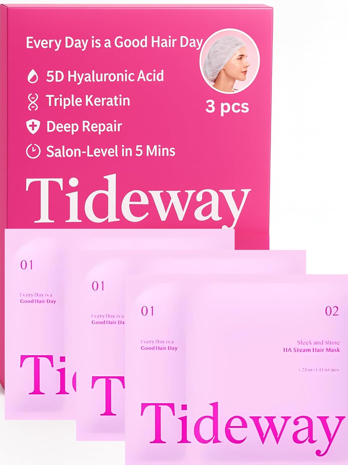 TIDEWAY Self-Heating Steam Hair Mask for Damaged Hair – 5-Minute Cordless Deep Conditioning Treatment with 5D Hyaluronic Acid & Triple Keratin, Salon-Level Repair for Dry, Frizzy Hair