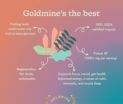 Miniatura 2 de Goldmine Supershroom - Suplemento funcional de hongos Reishi, libre de gluten, potente adapttógeno vegano suplemento cerebral Polvo de apoyo a la