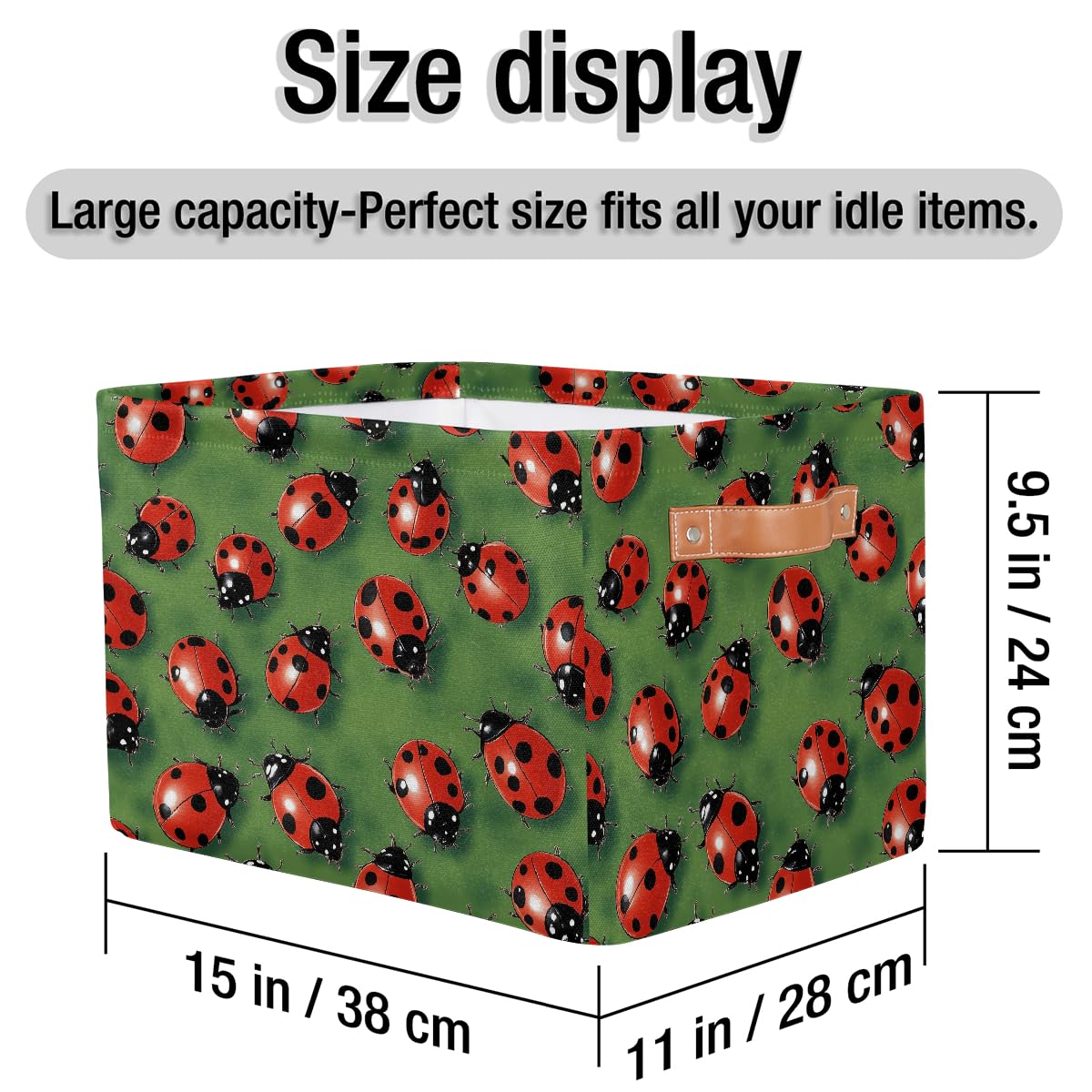 Mexpekil Cesta de almacenamiento de mariquitas color rojo y negro, caja de almacenamiento de juguetes para niños, plegable, organizador de tela para estantes, cesta de regalo grande con asas, 2 piezas