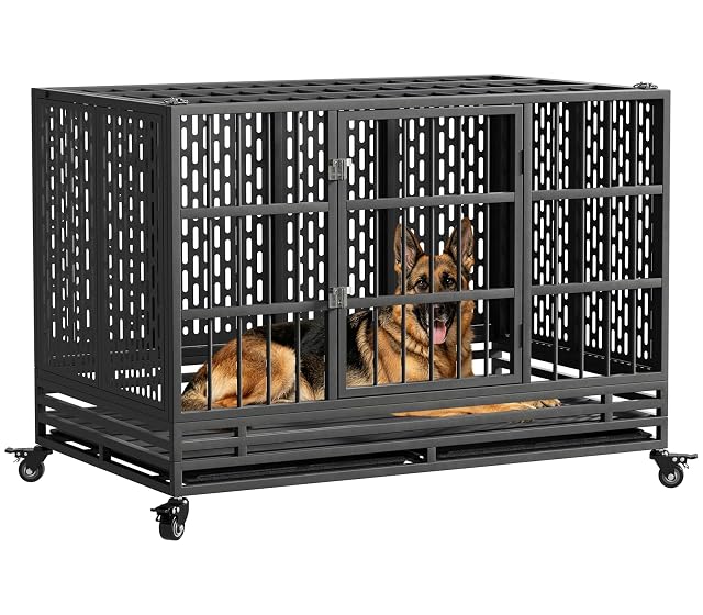 Snuowu Jaula resistente para perros de 48 pulgadas con ruedas