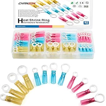 Chanzon Shrink Ring Terminal Connector Kit No.10 M5 M6 M8 M10 Eyelet 22-10AWG Wire Waterproof with Marine Grade Adhesive Electrical Crimp Connector Assorted