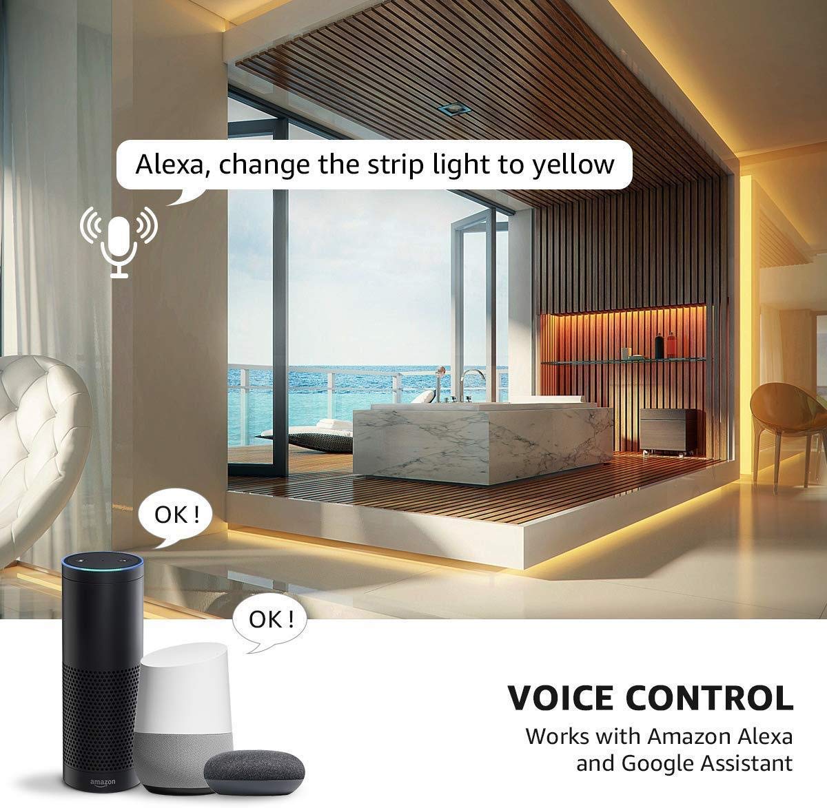 Gshy Striscia LED WiFi 10 m 300 LED 5050 RGB IP65 impermeabile fascia frontale LED controllato da APP Smartphone compatibile con Alexa Decoration Room interno ed esterno per Natale
