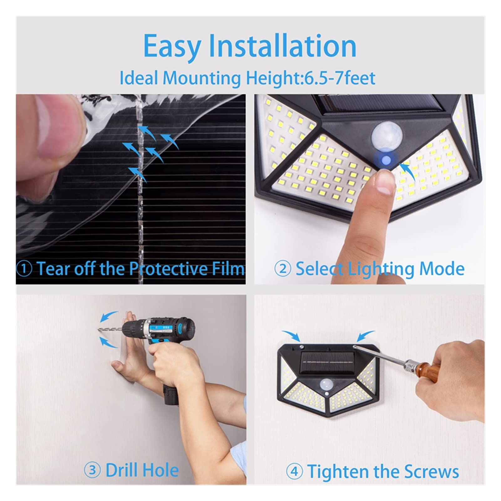 100 LED Solar Wall Lights Wodoodporna Zewnętrzna Lampa Solarna Bezprzewodowa Zasilana Energią Słoneczną Sunlight Street Light Do Dekoracji Ogrodu(6Pack)