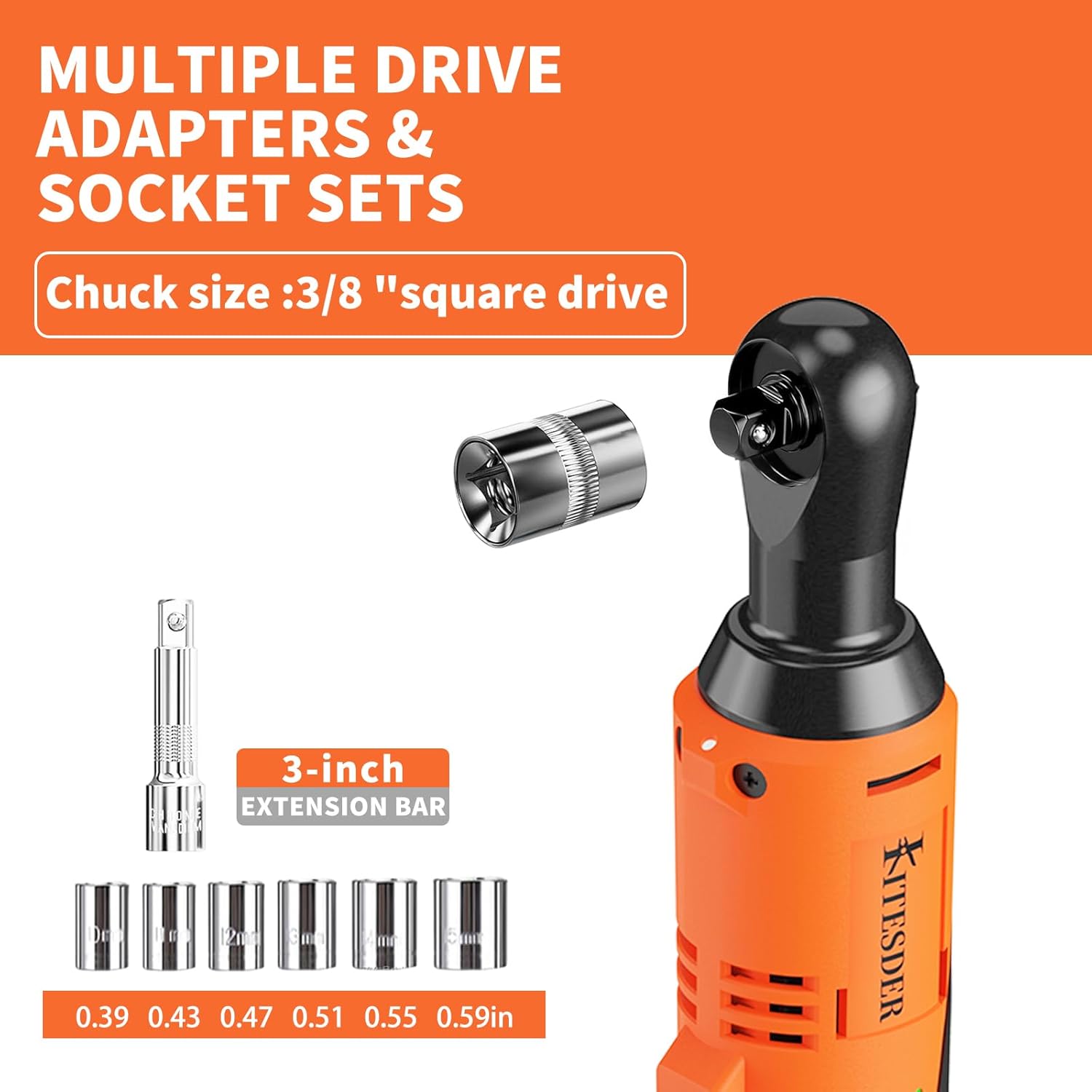 Cordless Electric Ratchet Wrenches Set,Lightweight,Power Ratchet Wrenches, 40Ft-Lbs (55N.m) 16.8V Cordless Ratchet Wrench 3/8" with LED Light and 6 Sockets(2.0Ah Batteries and Charger)