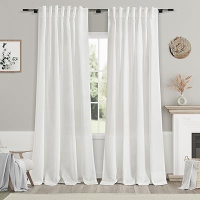 Nanspring Linen Curtains 84 inches Long 2 Panel Set,Off White - Back Tab Light Filtering Privacy Sheer Curtains Modern Farmhouse Coastal Decor White Cotton Textured Gauze Curtain for Living Room