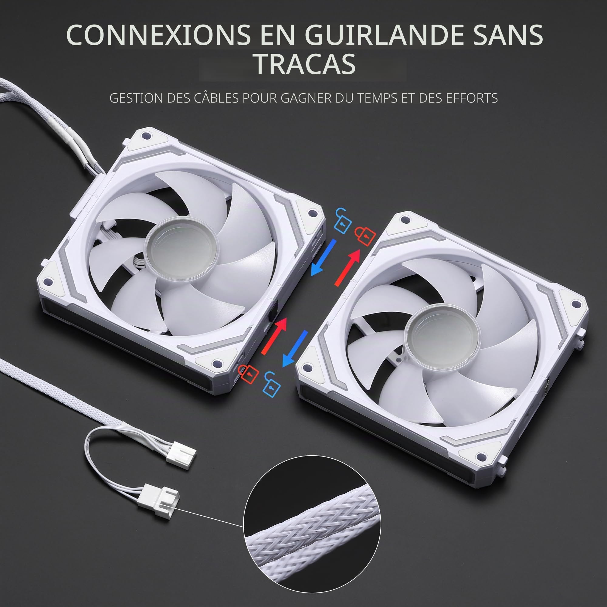 Redragon GCF012 Lot de 3 ventilateurs de boîtier PC standard de 120 mm, connexion en chaîne, éclairage ARGB 5 V 3 broches, ventilateur PWM à 4 broches, pour refroidissement de radiateur/boîtier