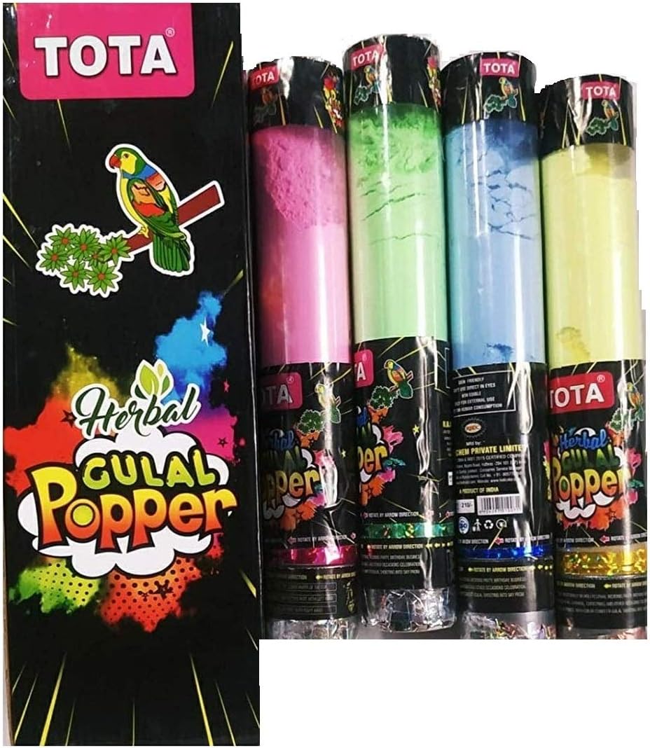 TOTA Heemo Herbal Gulal Poppers Natural Holi Color Powder Gulal, Skin-Safe&Non-Toxic Gulal (Assorted Colours), Pack Of 4