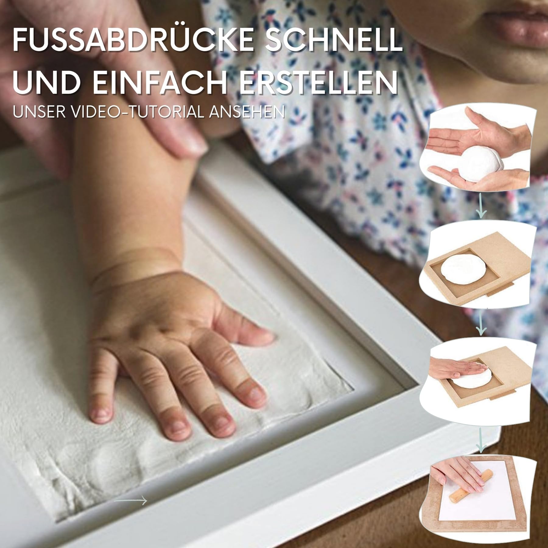 HuBorns - Baby handabdruck und Fußabdruck - Bilderrahmen Fußabdruck Hand Und Fuß, Set Gipsabdruck für Neugeborene - Baby-Erinnerung für Immer und Dekoration des Kinderzimmers (Weiß)