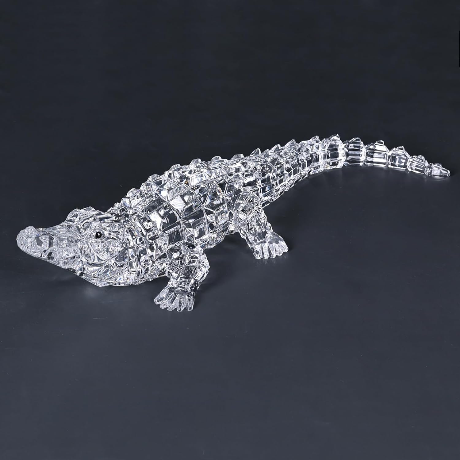 Acrylic Alligator Statue – Clear Crystal Glass Style Crocodile Figurine, Modern Luxury Art Collectible Sculpture for Living Room, Home and Office Table Decor & Housewarming Gift (White)