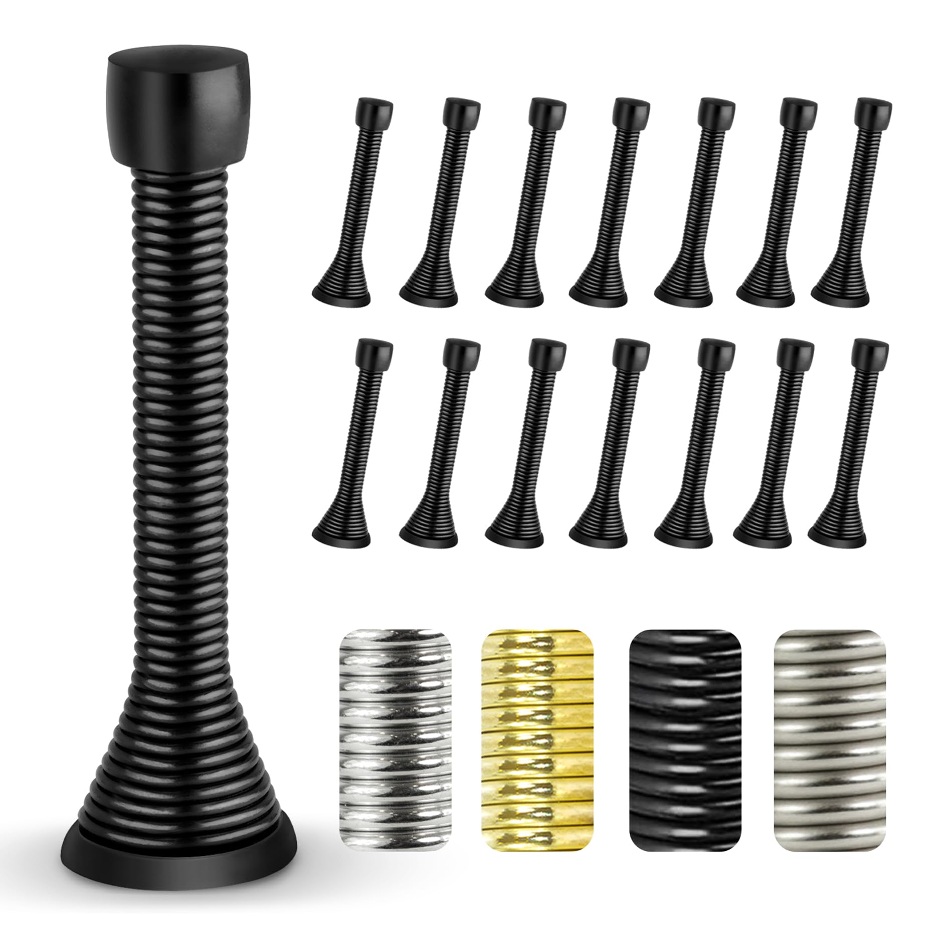 Jack N’ Drill 15 Pack Spring Door Stoppers for Bottom of Door, Child & Pet Friendly, 3.1" Heavy Duty Oil-Rubbed Bronze Door Stop for Wall Protection,