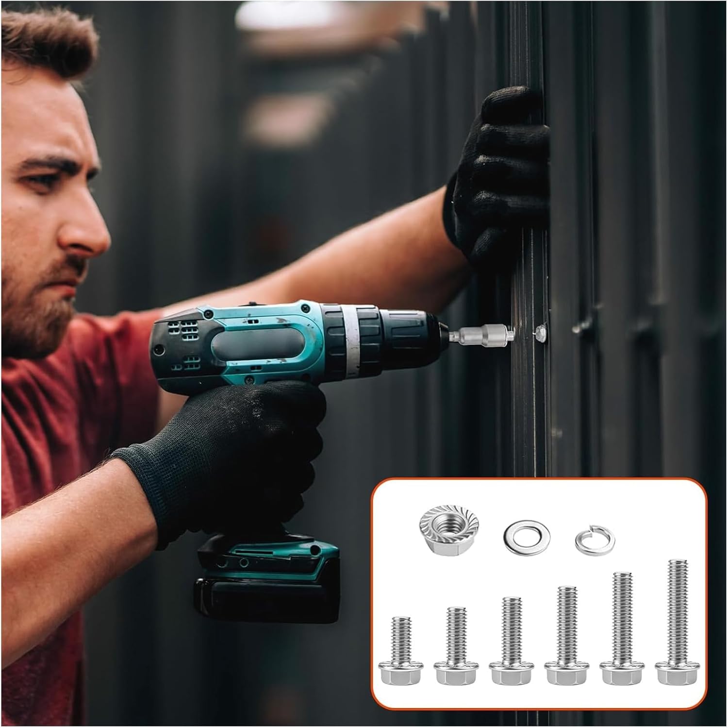 12 Sets Flanged Hex Head Bolts Kits Flange Hexagon Screws and Nuts Flat and Lock Washers 316 Stainless Steel Metric Bolt Assortment Fully Threaded Silver M8x100mm-12pcs