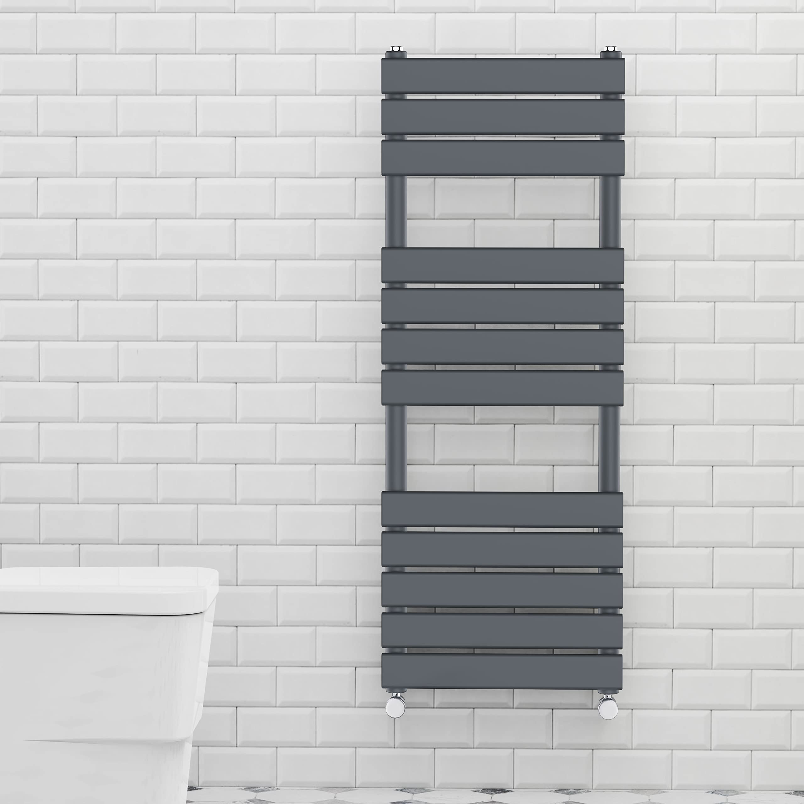 Warmehaus Anthracite 1200x450mm Flat Panel Heated Towel Rail 68mm