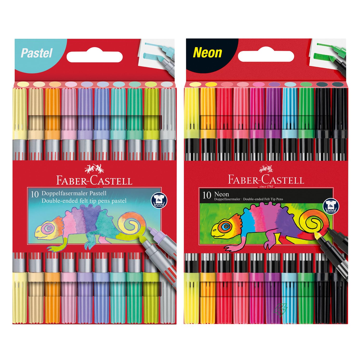 Faber-Castell 205098 - Juego de rotuladores pastel y neón, 20 rotuladores de doble fibra para niños y adultos