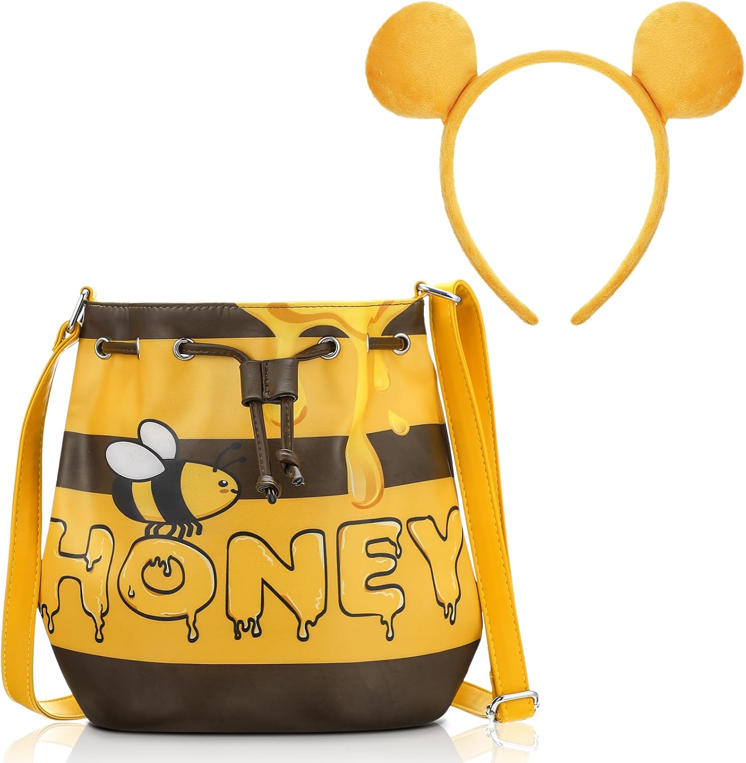 2 Pcs Halloween Bear Costume Accessories Honey Bee Pot Bag Bear Ears Headband for Women Halloween Party(Crossbody Bag)