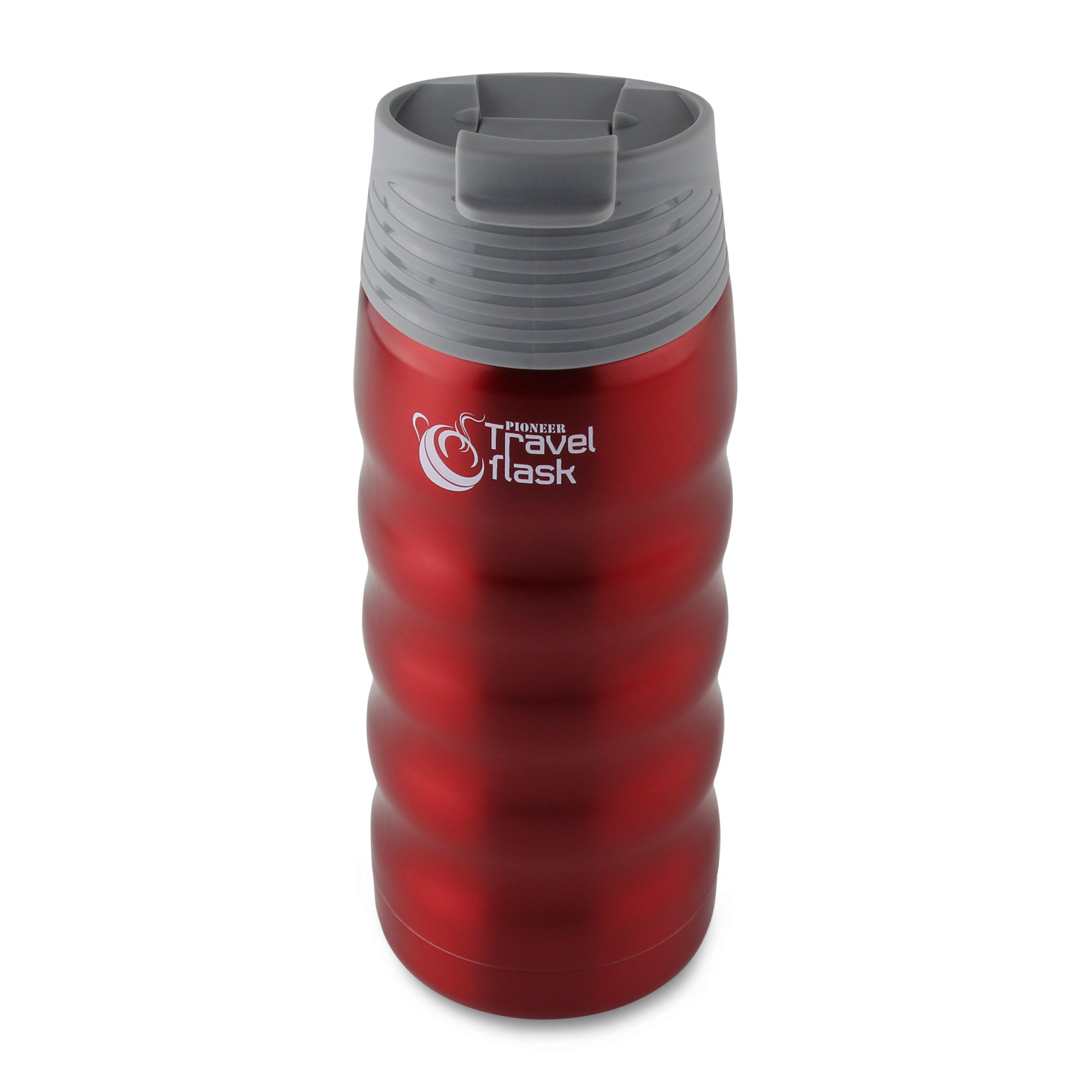 Pioneer Travel Flask, Stainless Steel Vacuum Insulated Double Wall Hot and Cold Drinks Thermo Flask – Hot 8 Hours, Cold 24 Hours, 480ml, Red