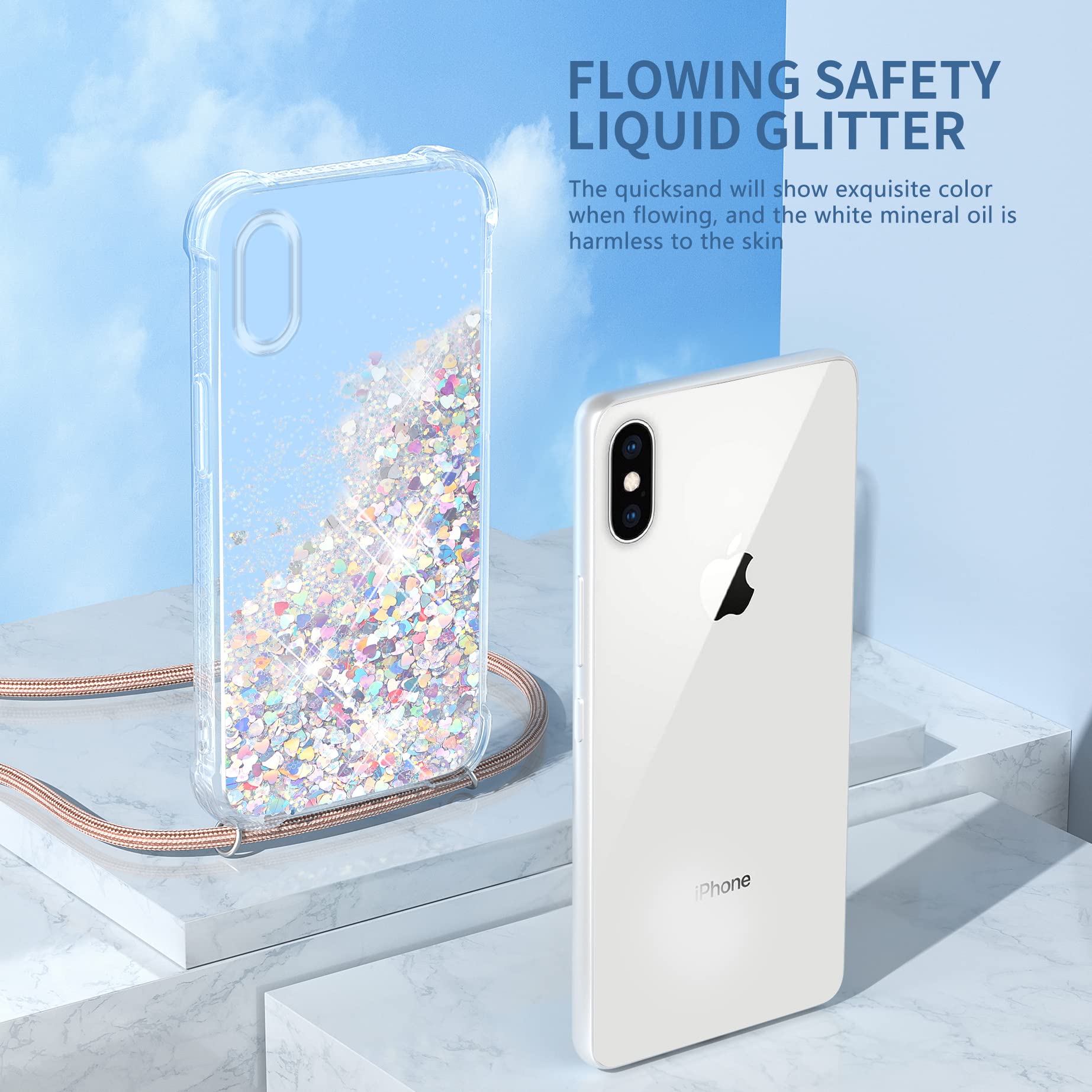 Funda Con Cuerda Para IPhone X/iPhone XS, Carcasa Transparente TPU Suave Silicona Cover Case Cubierta Con Colgante Ajustable Collar Correa De Cuello Cadena Cordón/Funda Colgante Movil Con Cuerda
