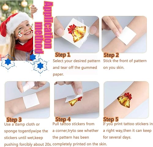 Miniatura 4 de Tatuaje temporal de Navidad para niños y adultos, 144 piezas de diseños lindos surtidos en palo, regalos de fiesta de cumpleaños