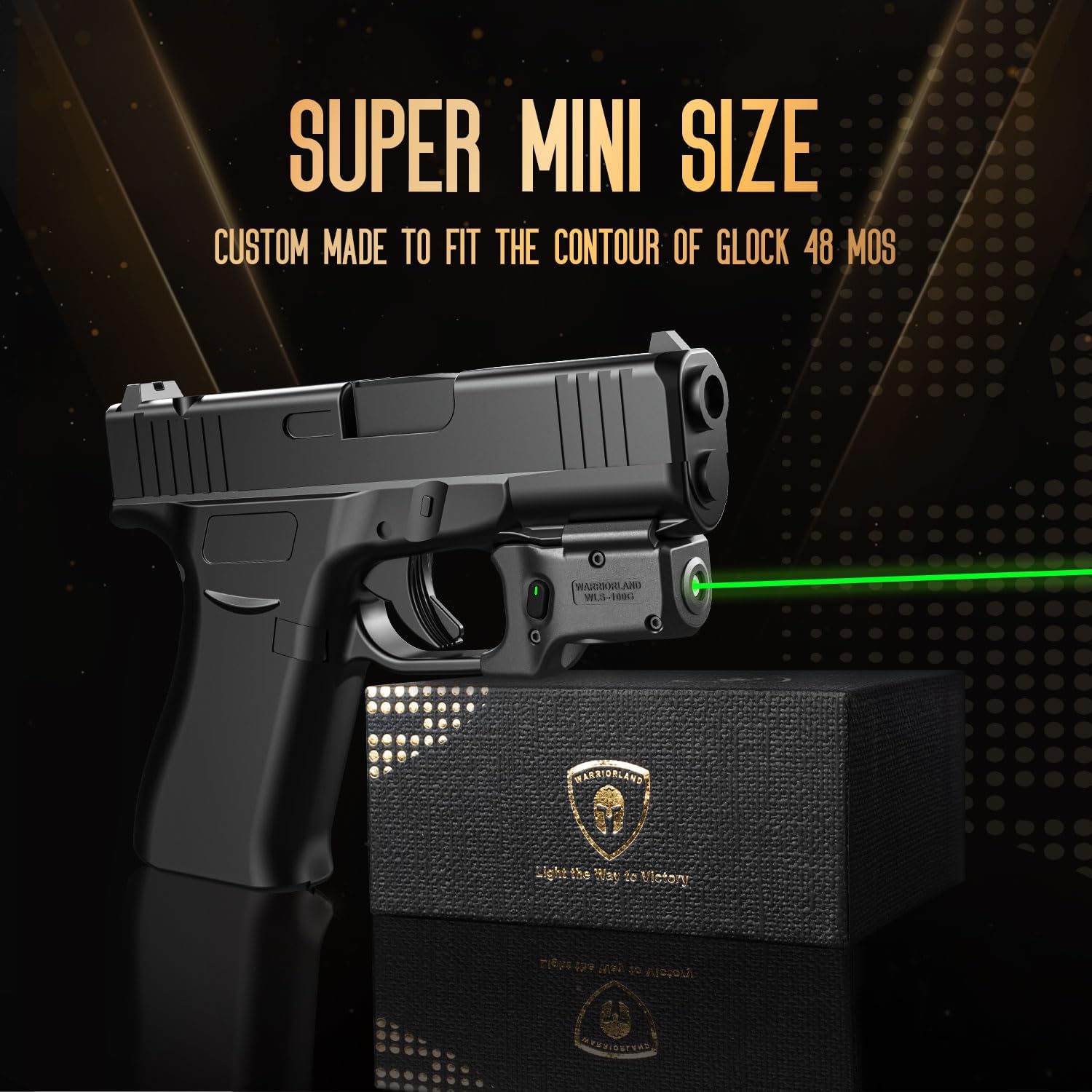 WARRIORLAND Green Laser Sight Fit Glock 48 MOS with Kydex Holster, Green Beam Sight with Power Indicator, Glock 48 MOS with IWB Holster Right Hand