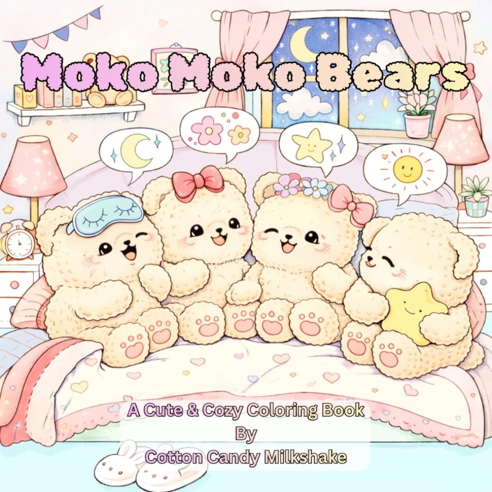 Moko Moko Bears: A Cute & Cozy Coloring Book: Adorable Kawaii Bears in Sweet Home Scenes for Relaxation | 30 coloring pages, 8.5" x 8.5"