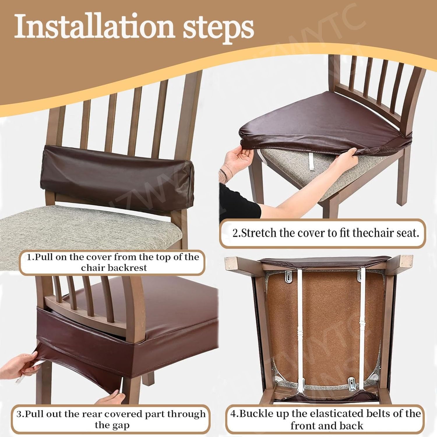 Waterproof PU Leather Seat Covers for Dining Chairs, 2 4 6 Pack Stretch Dining Room Chair Seat Covers, Kitchen Chair Seat Covers Protectors(Gray,6pcs)