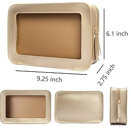 LETGO Clear Makeup Bags, TSA Approved Toiletry Bag with Zipper, Clear Makeup Organizer Fit Carry-on Travel Essentials,Clear Cosmetic Bags for Women Men (C-Gold)