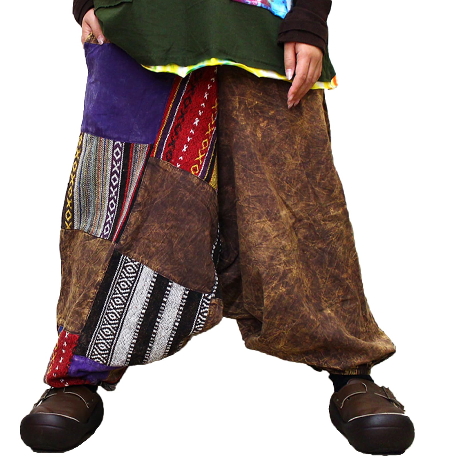 希少　サイト　サルエルパンツ　パッチワーク　ドッキング　バルーン　再構築　3　黒 配色ステッチサルエルパンツ – JAM&LINK